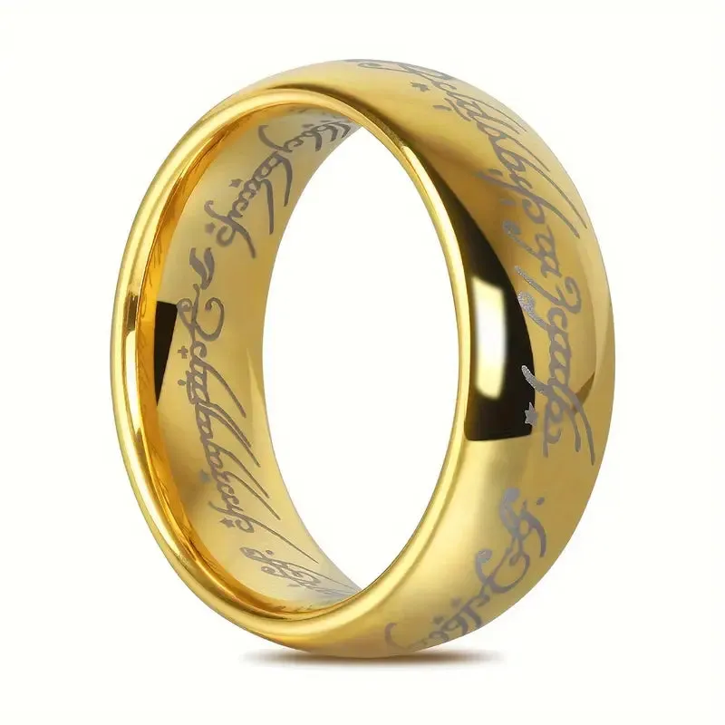 New LOTR Lord of the rings inspired One Ring 1pc Luxury 6mm 24K Gold Plated Stainless Steel Ring, Single Band for Men Sz 10