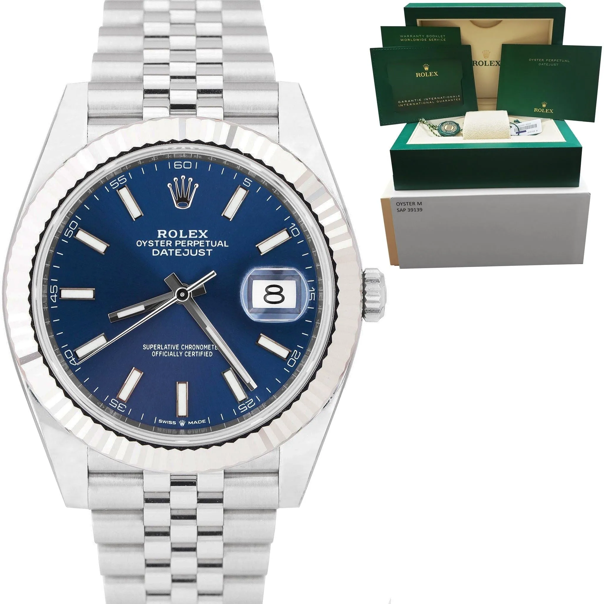 NEW MAR 2023 Rolex DateJust 41 Blue Stainless Steel JUBILEE Watch 126334 B P