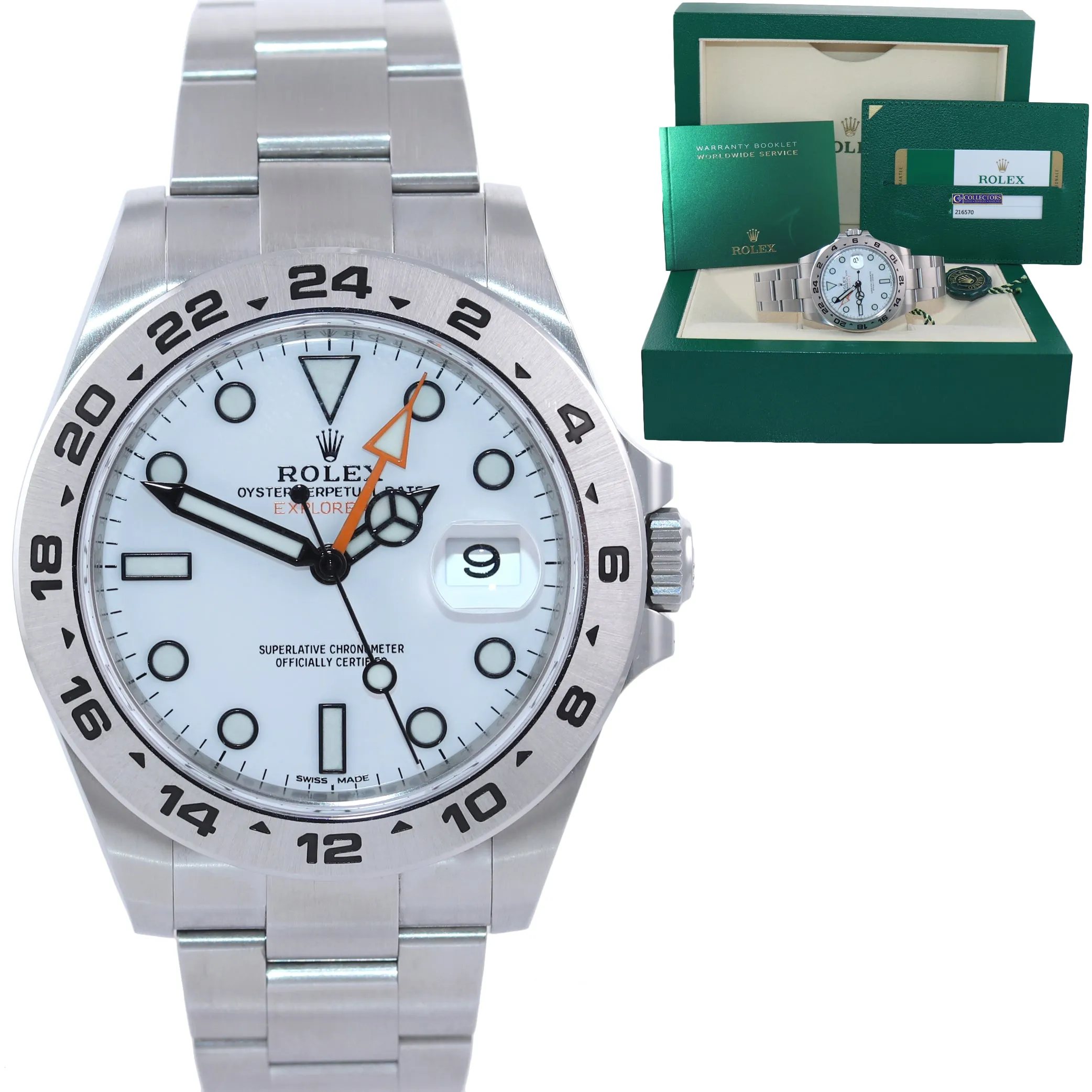 NEW PAPERS 2019 Rolex Explorer II 42mm 216570 White Polar Steel GMT Date Watch