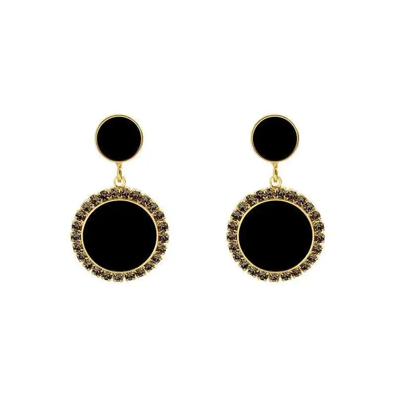 New Sparkling Round Black Fashion Women's Earrings Elegant Simple Design Jewelry For Girls And Ladies