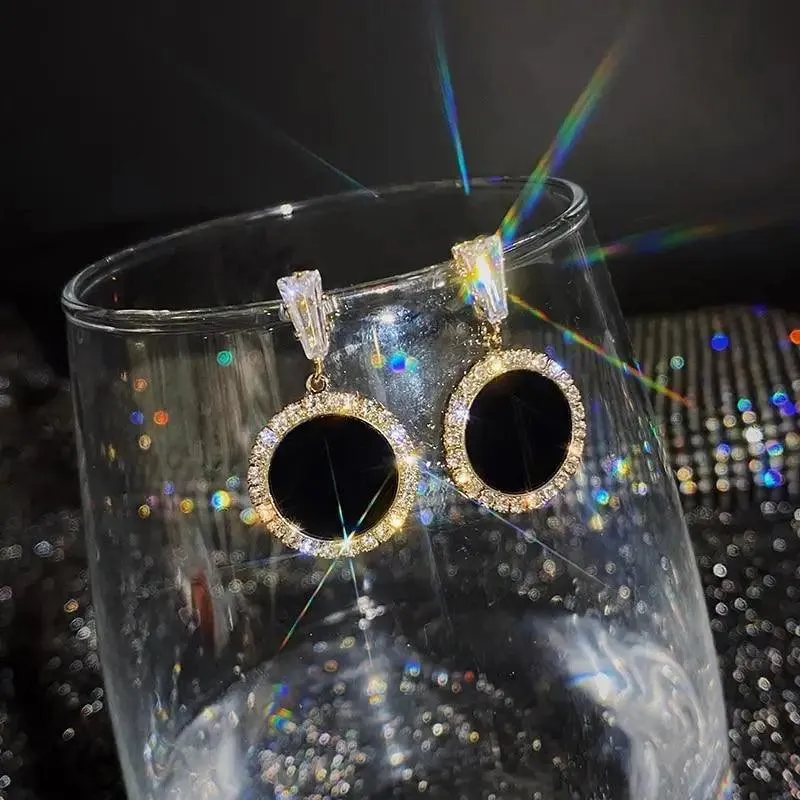 New Sparkling Round Black Fashion Women's Earrings Elegant Simple Design Jewelry For Girls And Ladies