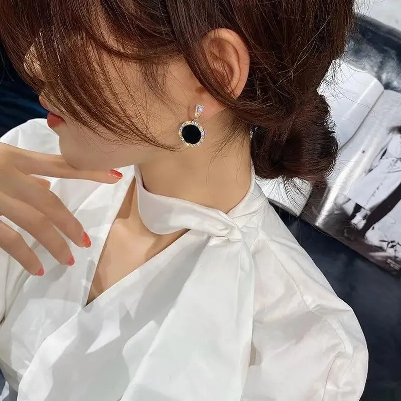 New Sparkling Round Black Fashion Women's Earrings Elegant Simple Design Jewelry For Girls And Ladies
