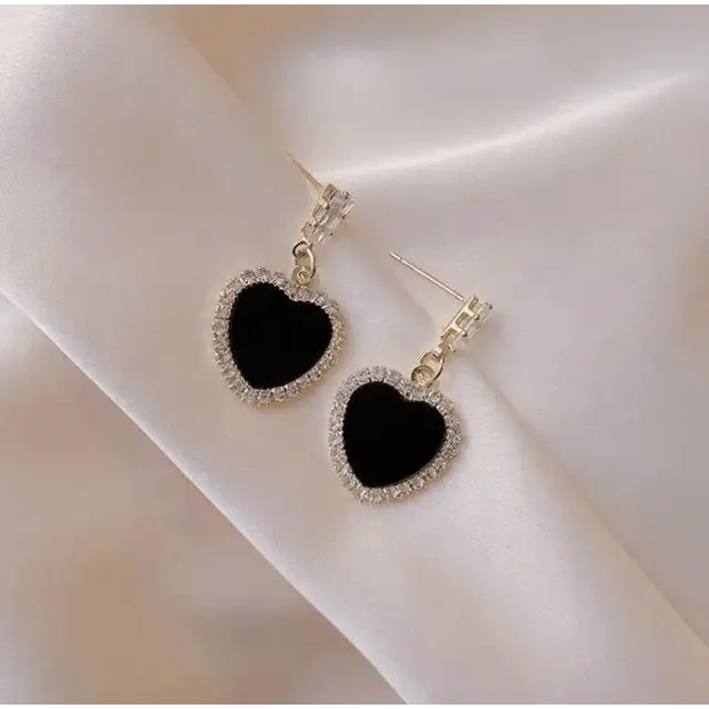 New Sparkling Round Black Fashion Women's Earrings Elegant Simple Design Jewelry For Girls And Ladies