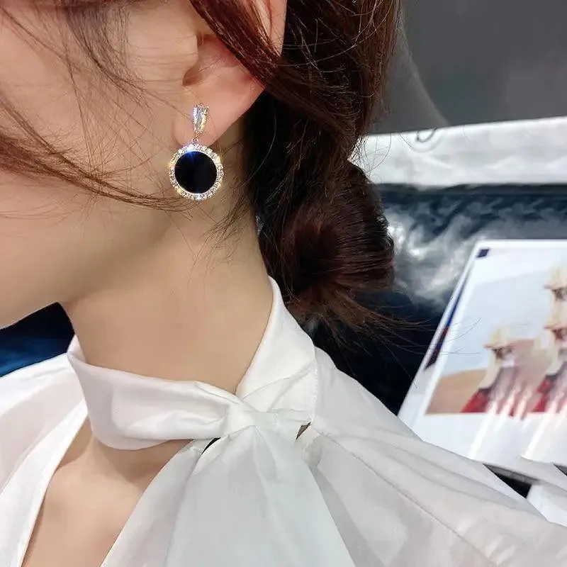 New Sparkling Round Black Fashion Women's Earrings Elegant Simple Design Jewelry For Girls And Ladies