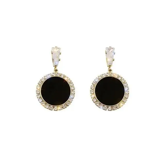 New Sparkling Round Black Fashion Women's Earrings Elegant Simple Design Jewelry For Girls And Ladies