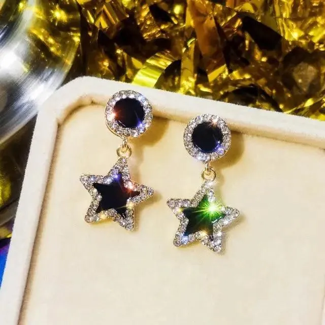 New Sparkling Round Black Fashion Women's Earrings Elegant Simple Design Jewelry For Girls And Ladies