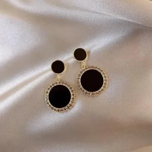 New Sparkling Round Black Fashion Women's Earrings Elegant Simple Design Jewelry For Girls And Ladies