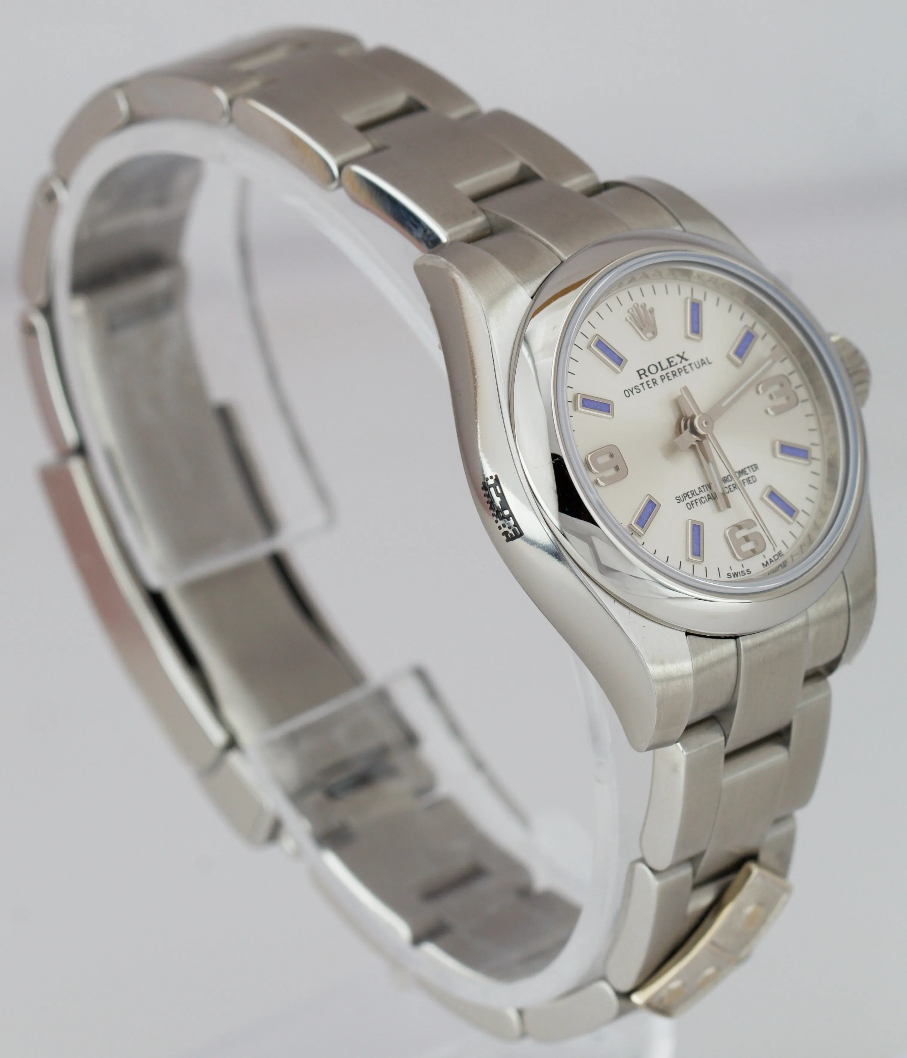 NEW STICKERED 2015 Rolex Oyster Perpetual 26mm Silver Blue DOMINOS Watch 176200