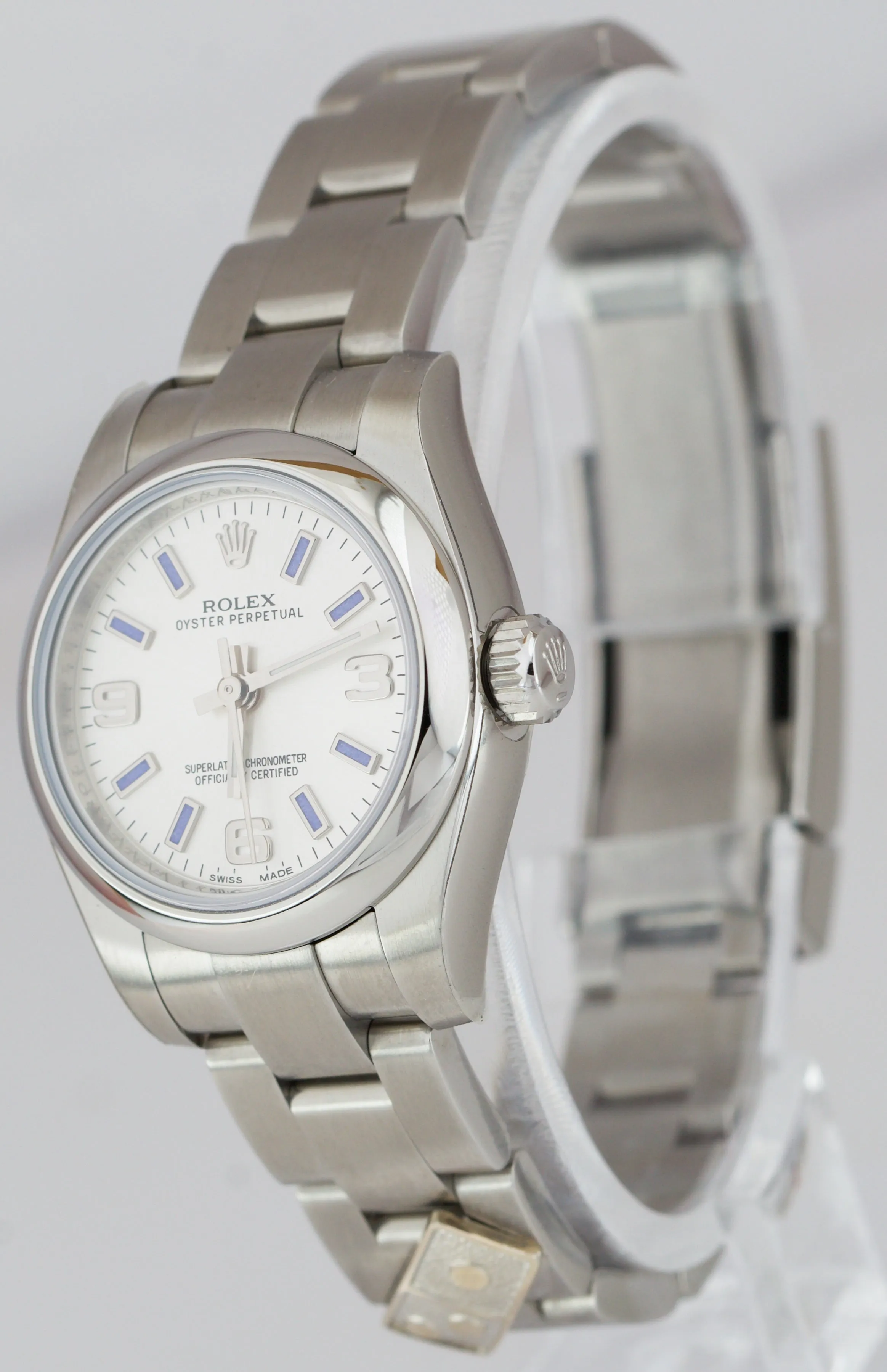 NEW STICKERED 2015 Rolex Oyster Perpetual 26mm Silver Blue DOMINOS Watch 176200