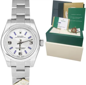 NEW STICKERED 2015 Rolex Oyster Perpetual 26mm Silver Blue DOMINOS Watch 176200