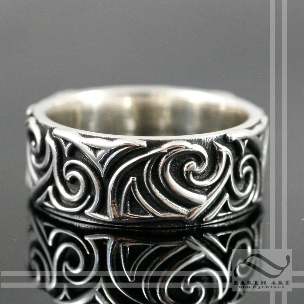 Ngamahu's Sign Unique Ring - Wave Crest band - Sterling Silver