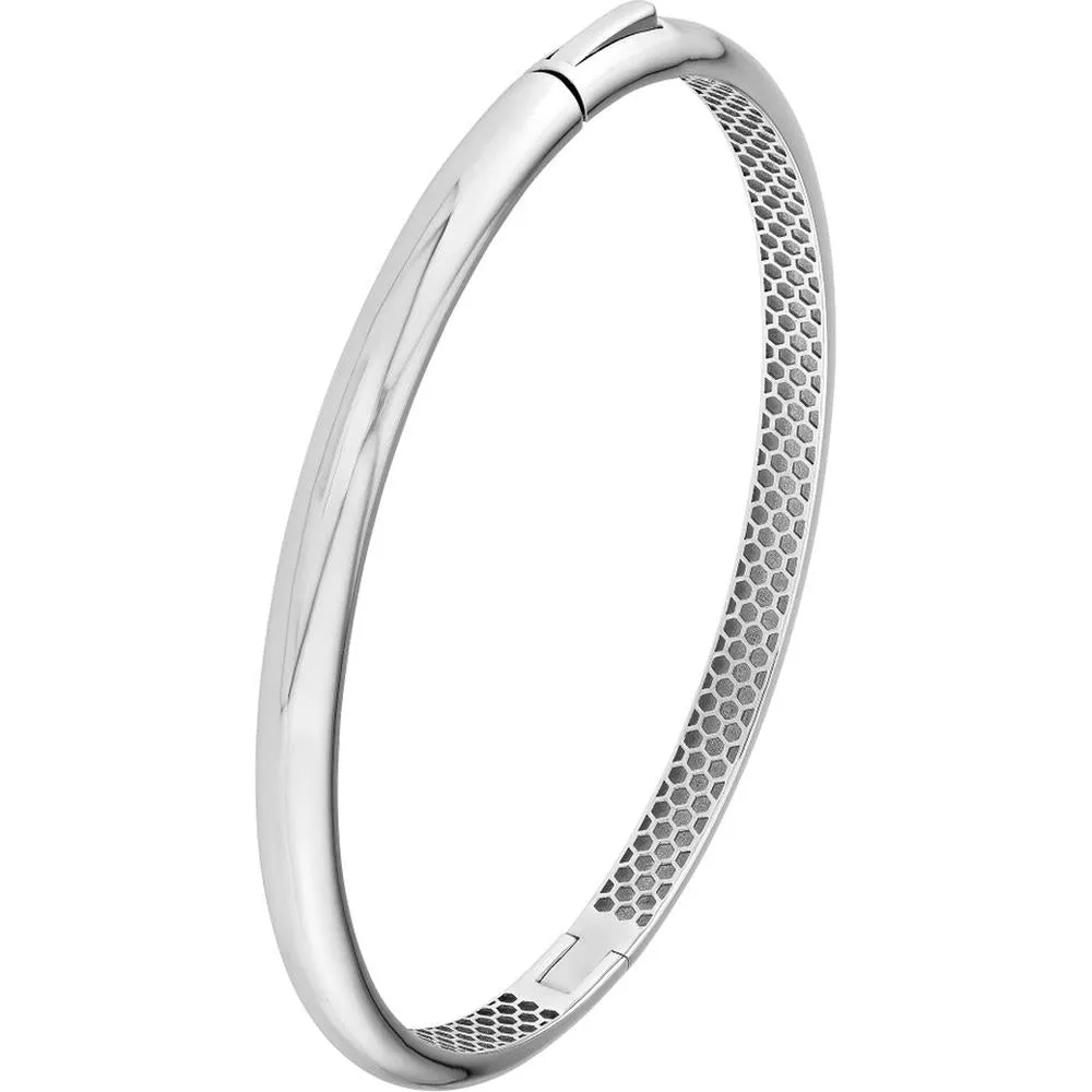 Olas d'Oro - 14K White Gold Classic Dome Bangle with Hinged Closure - 11.66 Grams Weight