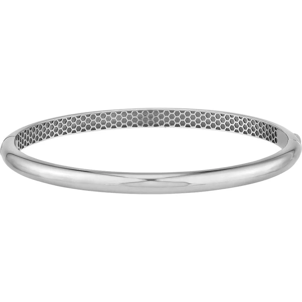 Olas d'Oro - 14K White Gold Classic Dome Bangle with Hinged Closure - 11.66 Grams Weight