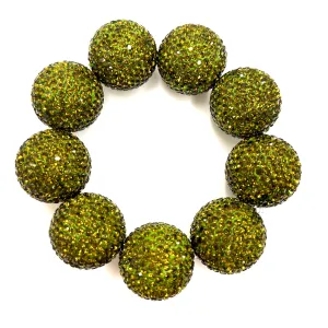 Olive Green Crystal Sphere Stretch Statement Bracelet