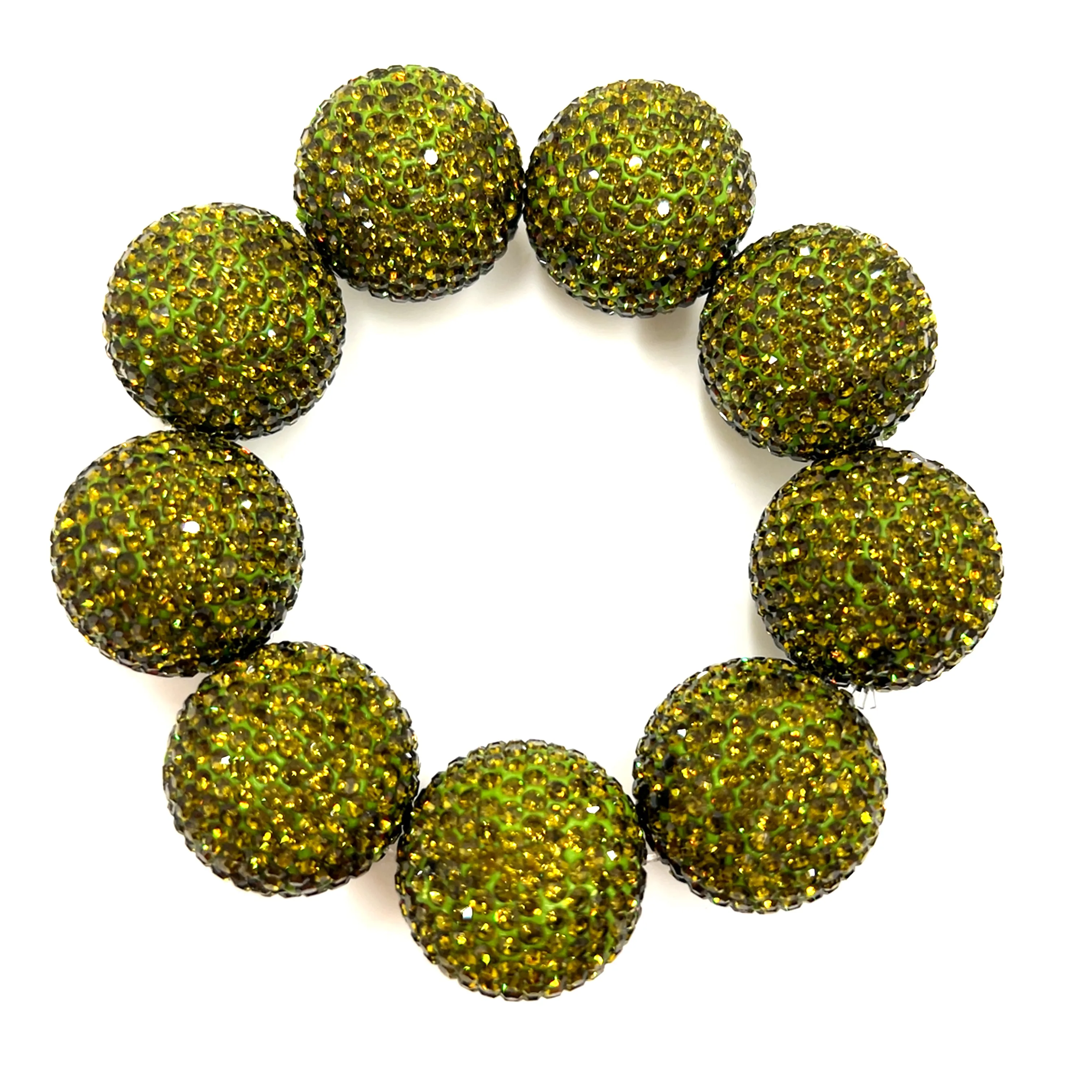 Olive Green Crystal Sphere Stretch Statement Bracelet