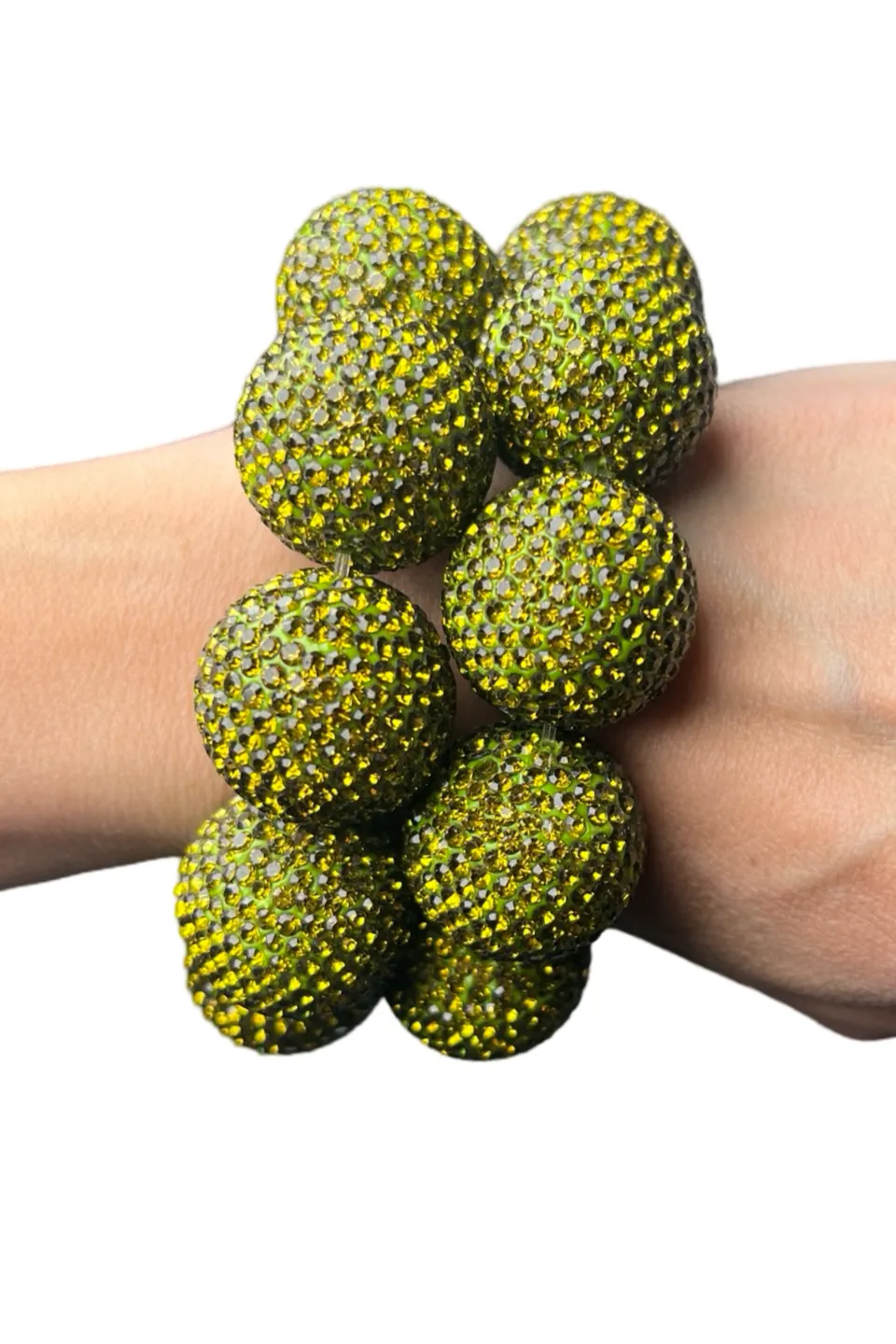 Olive Green Crystal Sphere Stretch Statement Bracelet