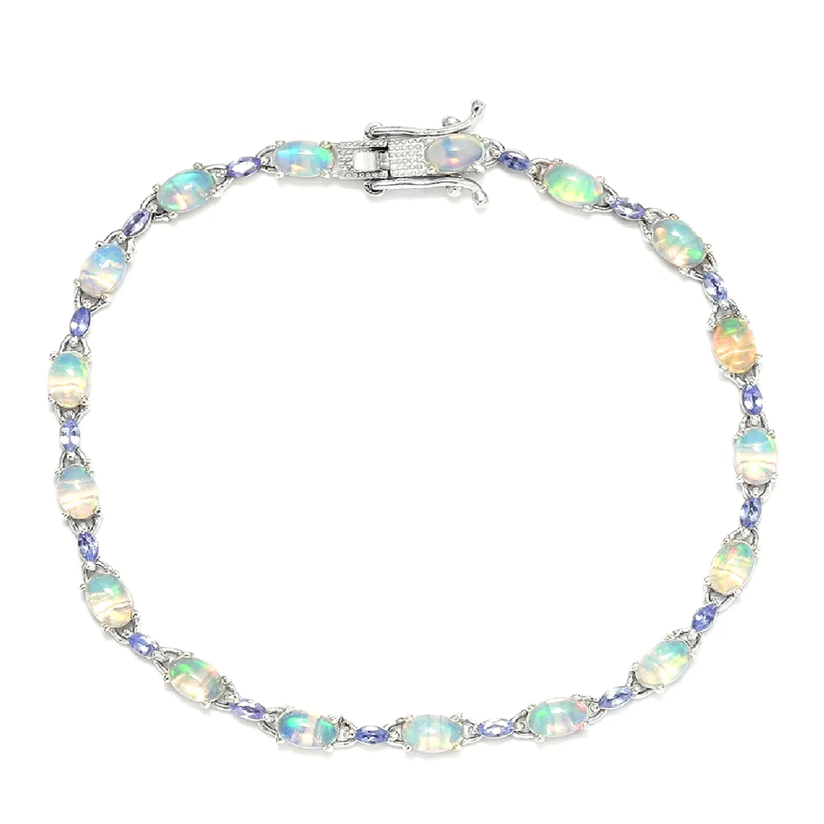 Opal Tanzanite 925 Sterling Silver Tennis Bracelet Jewelry