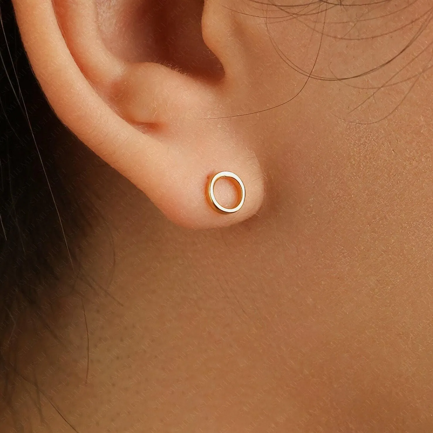 Open Circle Stud Earring, Unisex, Gold, Silver SHEMISLI - SS131