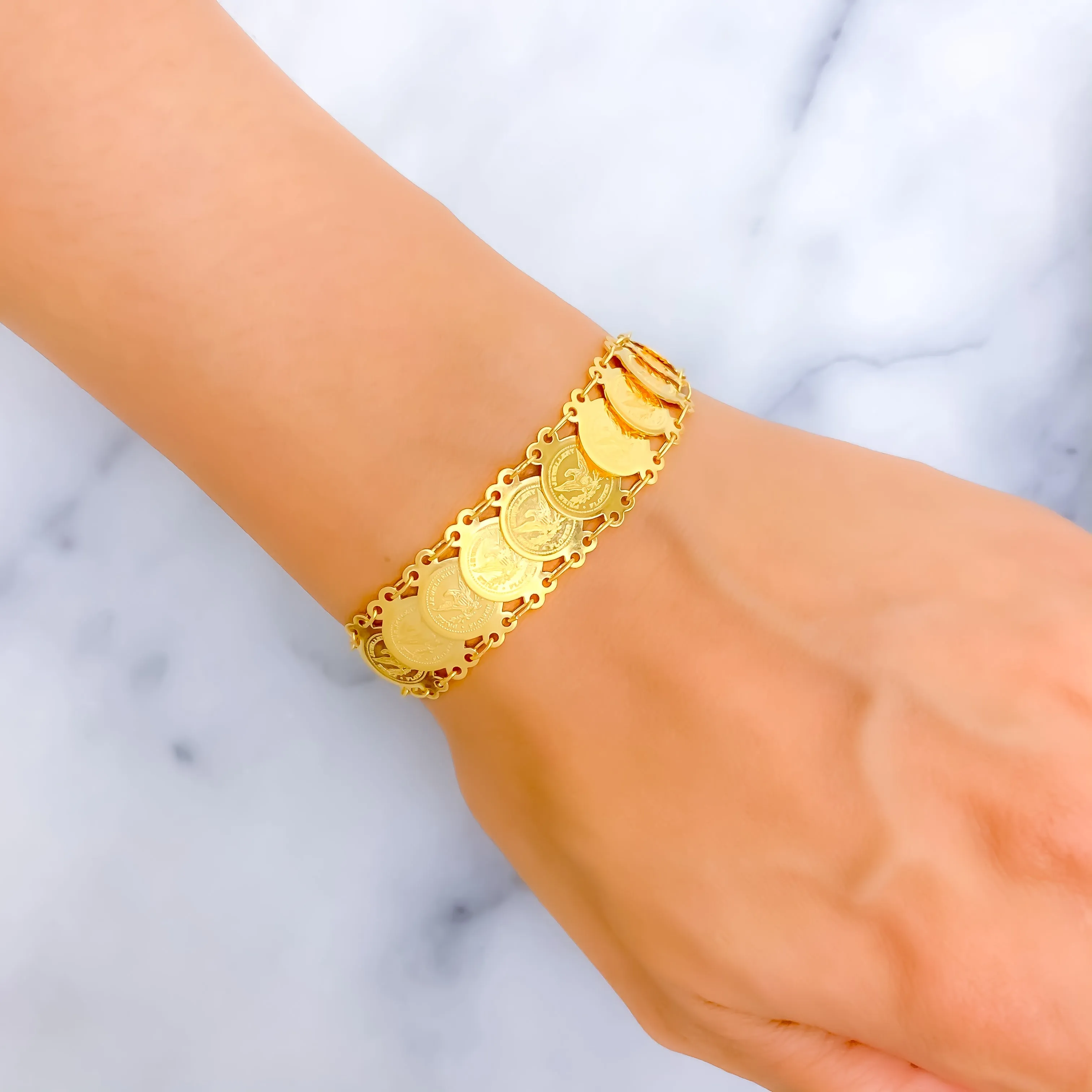 Opulent Beautiful 21k Gold Coin Bracelet