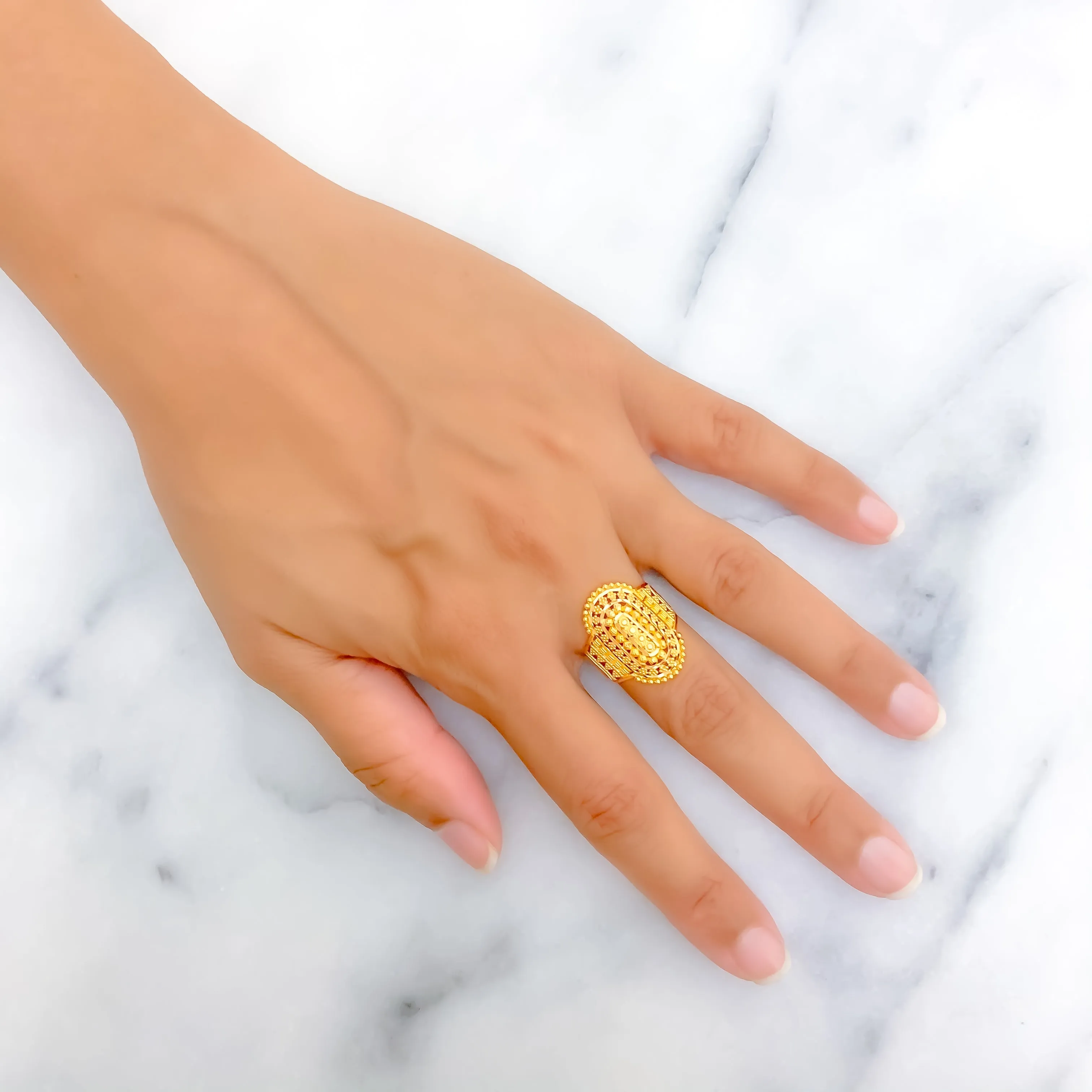 Opulent Elevated Oval 22K Gold Ring