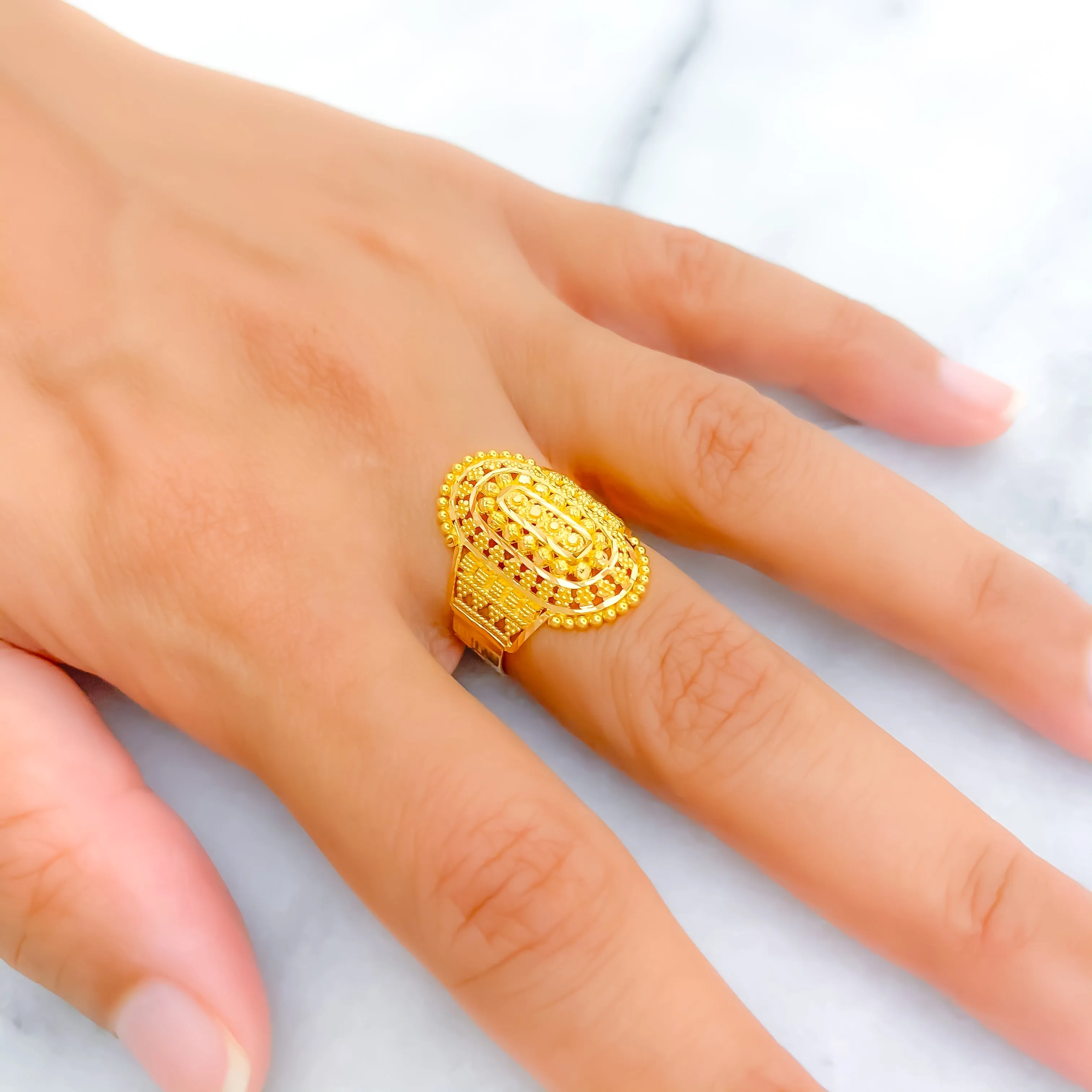 Opulent Elevated Oval 22K Gold Ring
