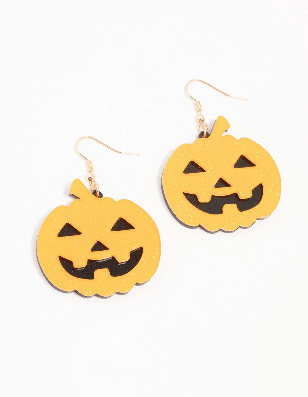 Orange Acrylic Scary Pumpkin Drop Earrings
