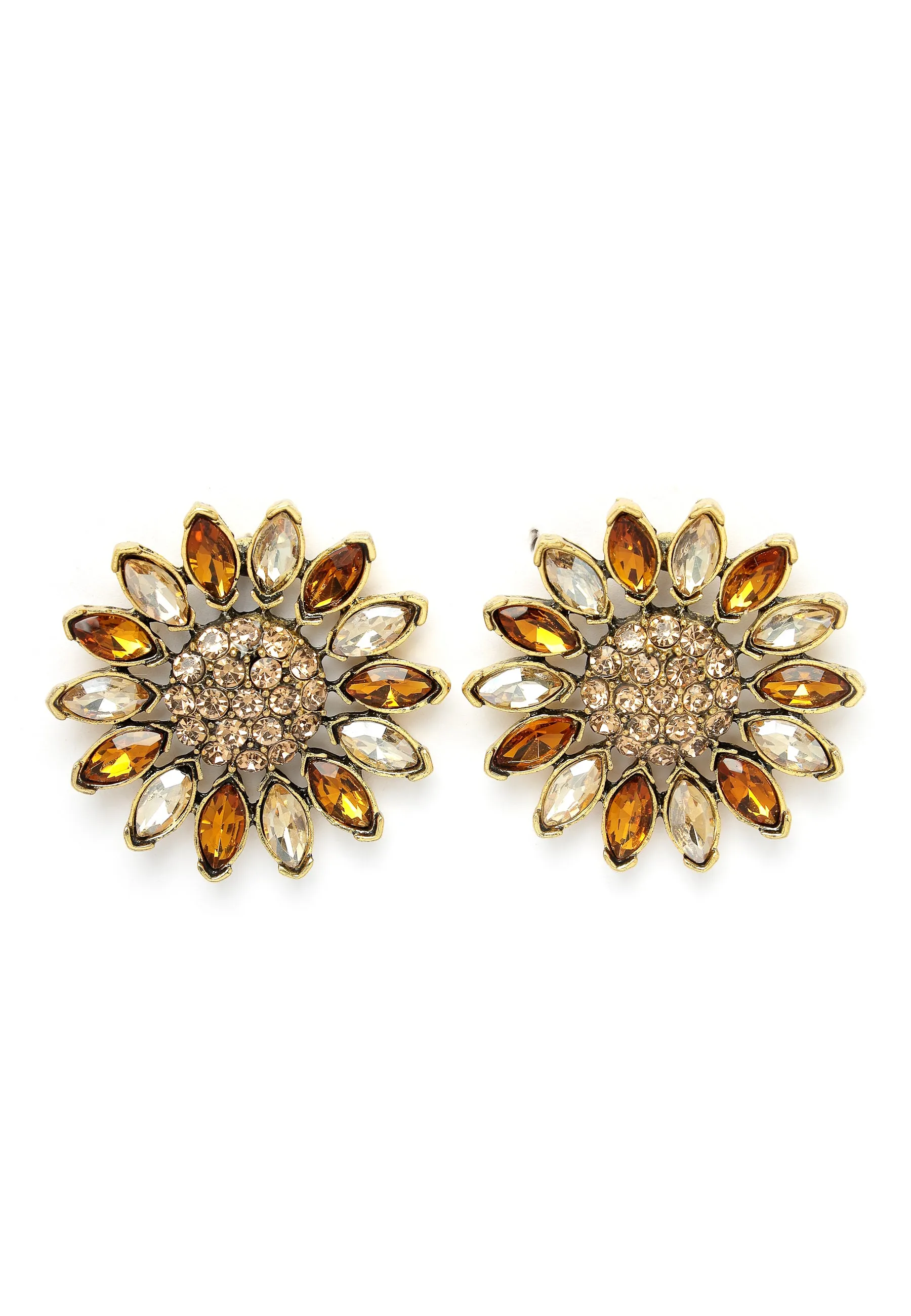 Orecchini a bottone con girasole color oro