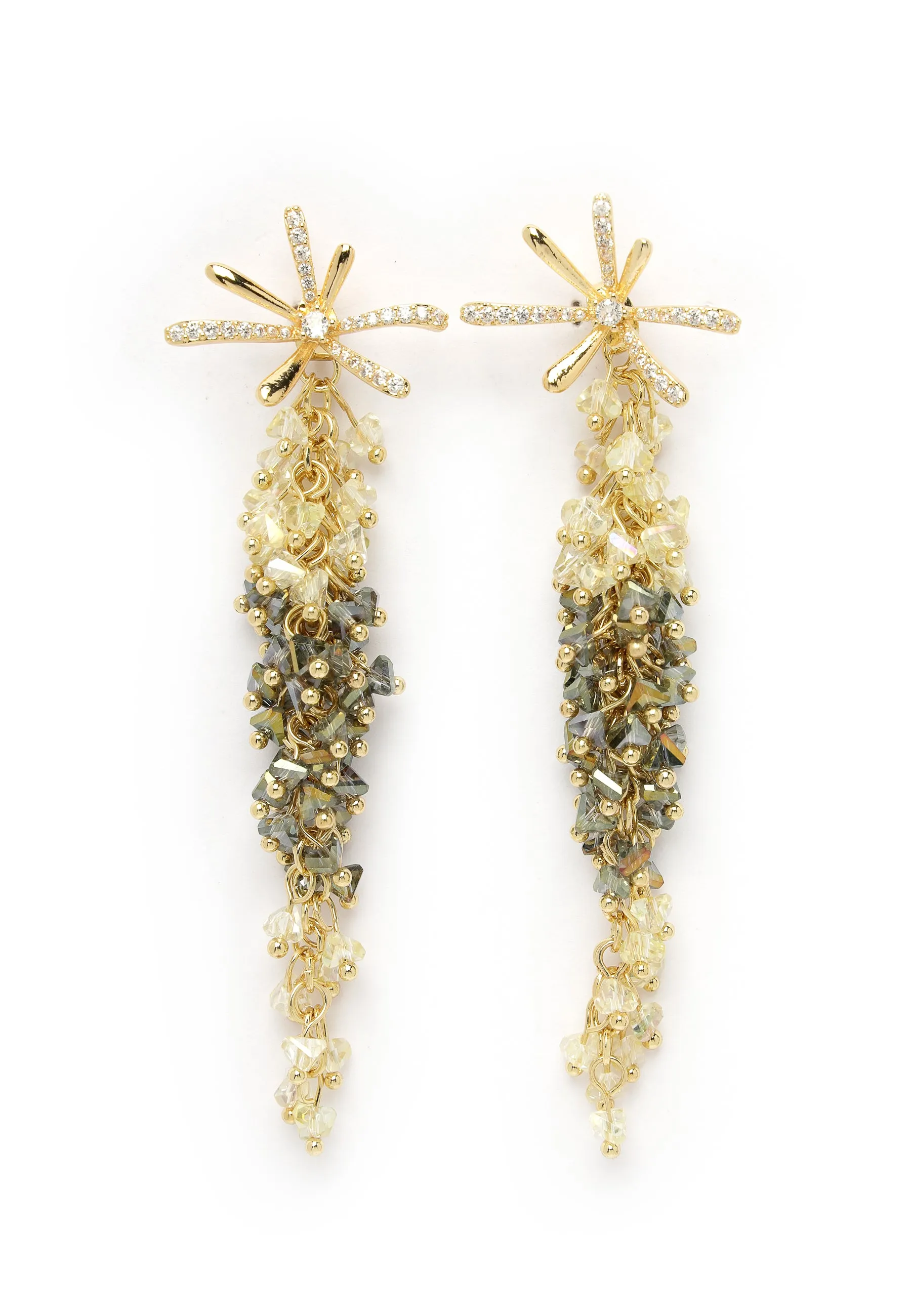 Orecchini lunghi con perline floreali color oro