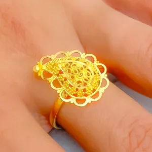 Ornamental Paisley Adorned 22K Gold Ring