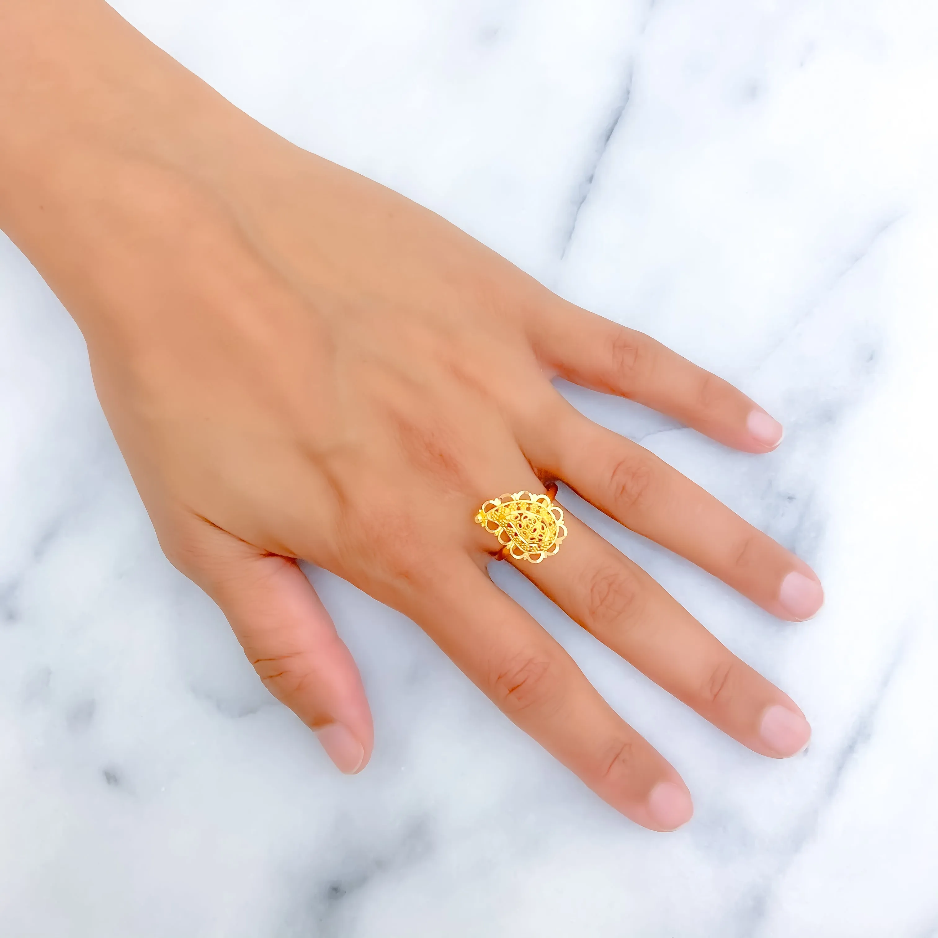 Ornamental Paisley Adorned 22K Gold Ring