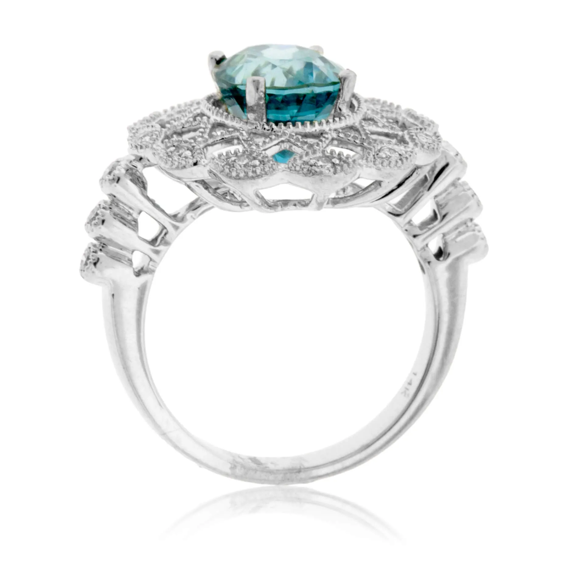 Oval Intricate Blue Zircon & Diamond Ring