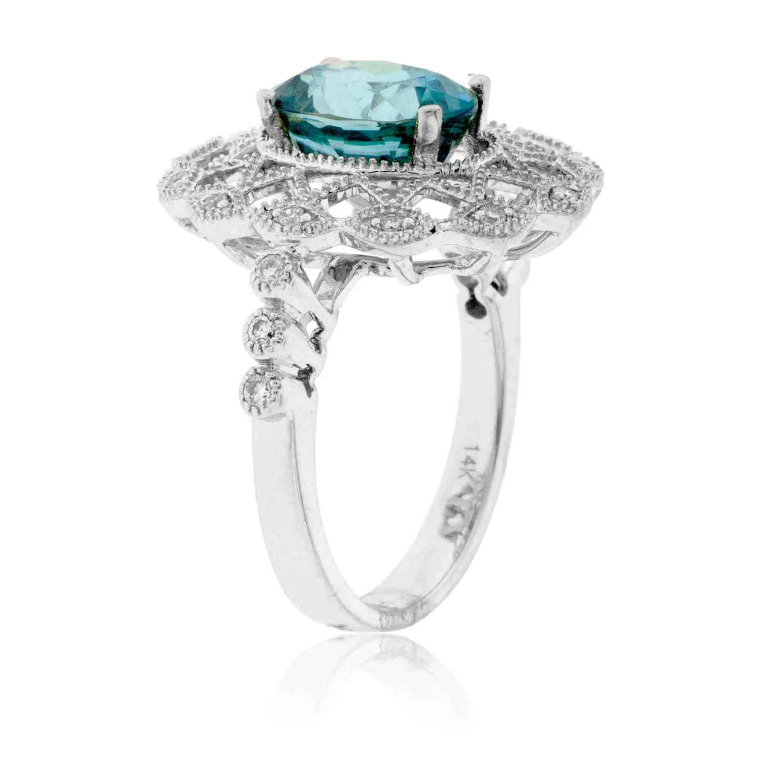 Oval Intricate Blue Zircon & Diamond Ring