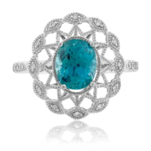 Oval Intricate Blue Zircon & Diamond Ring