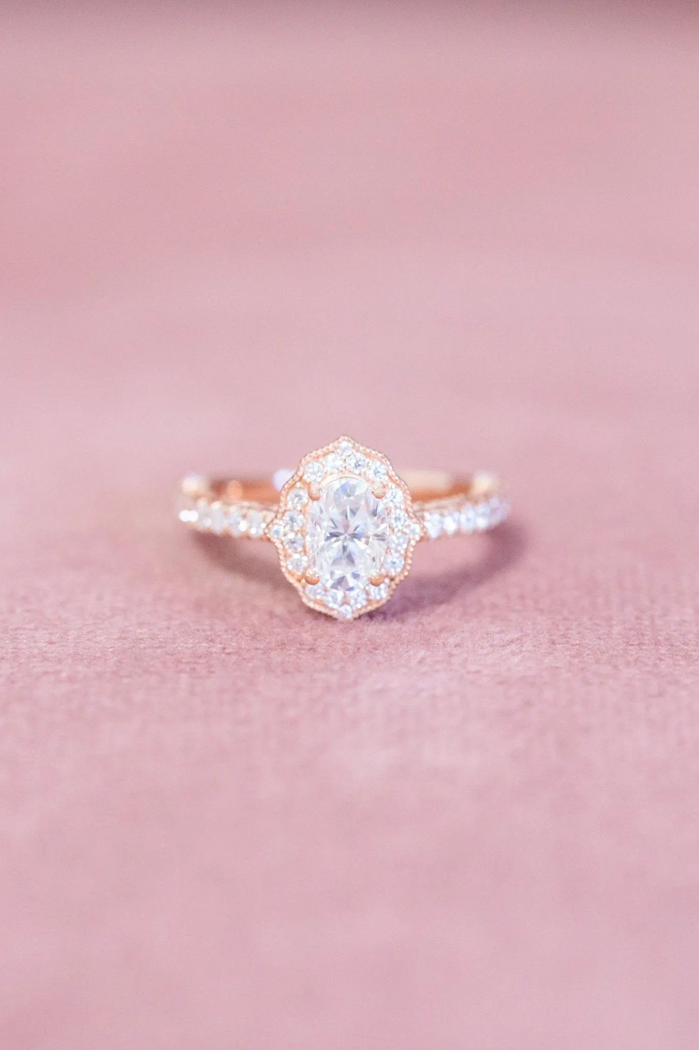 Oval Moissanite Engagement Ring Floral Halo