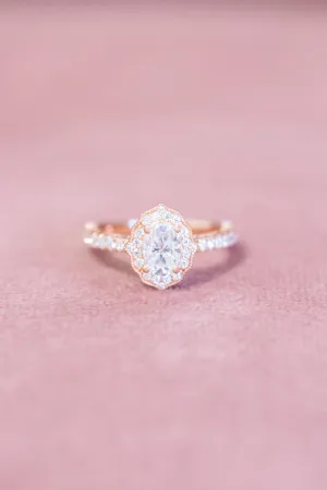 Oval Moissanite Engagement Ring Floral Halo