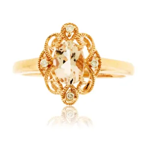Oval Morganite & Filigree Diamond Ring