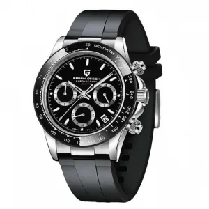 Pagani Design Black Silicone Strap Black Dial Chronograph Quartz Watch for Gents - PD1664