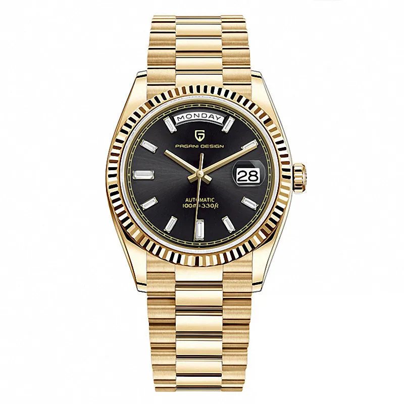 Pagani Design Gold Stainless Steel Black Dial Automatic Watch for Gents - PD1752