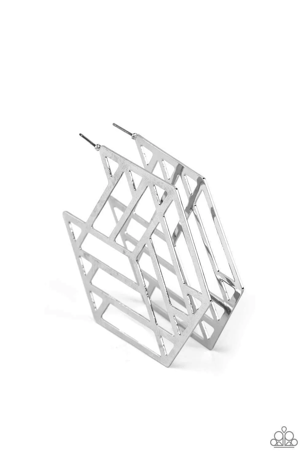 Paparazzi " Got to Get to GEO-ing " Silver Metal Open Work Geometric Post Earrings