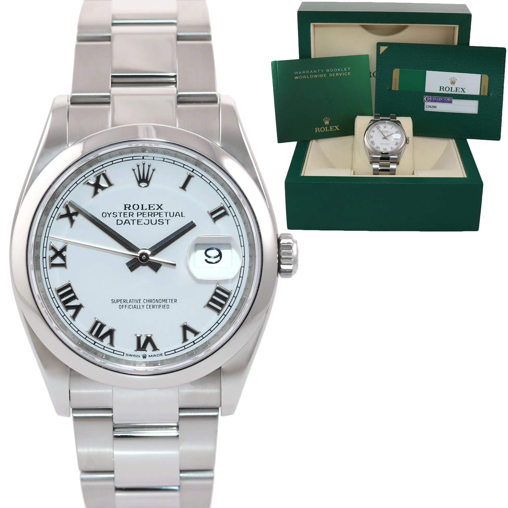PAPERS 2019 Rolex DateJust White Roman 36mm 126200 Steel Oyster Watch Box