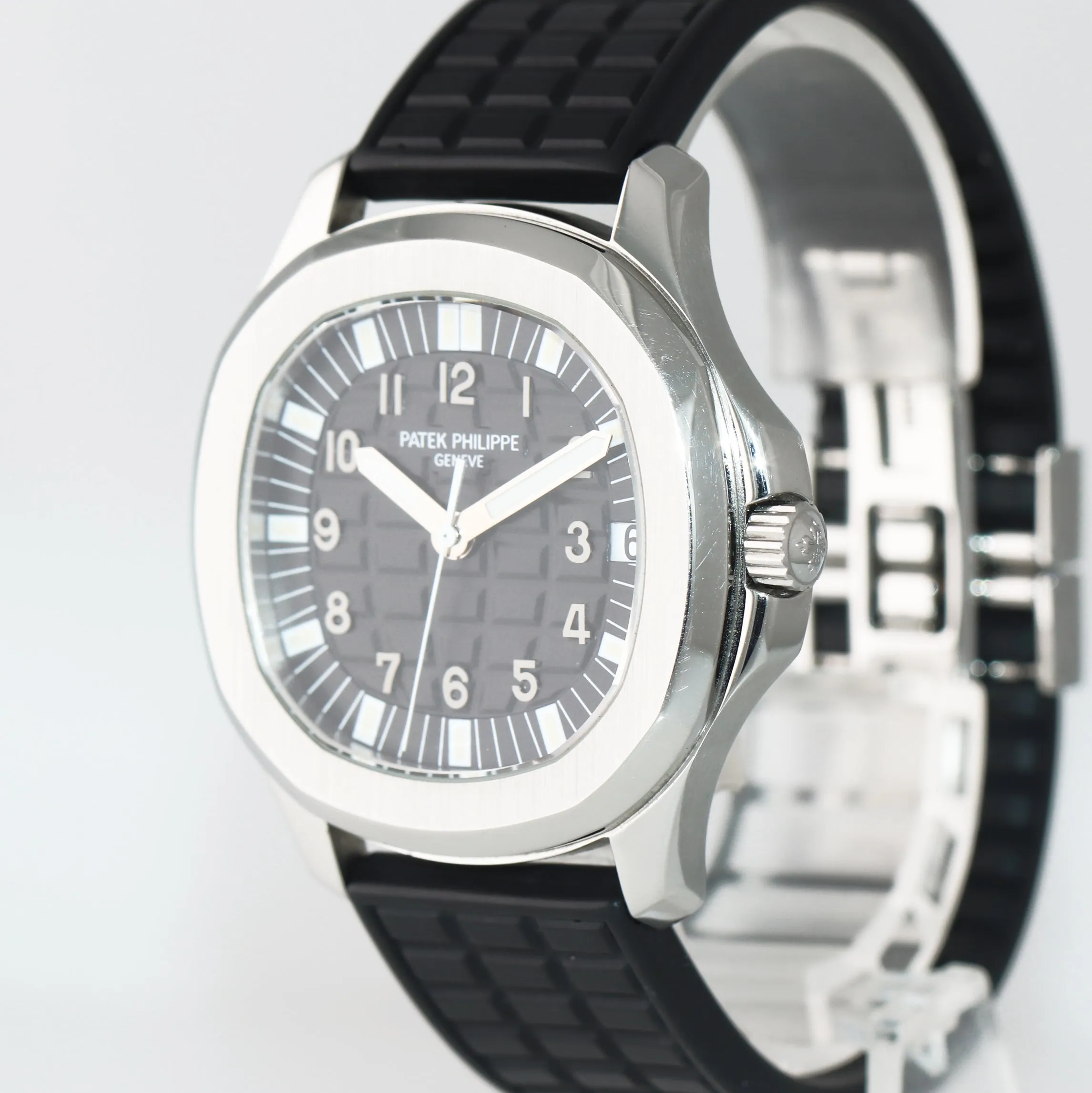 PAPERS Patek Philippe Tritium Steel Aquanaut Black Rubber JUMBO 5065 38mm Watch