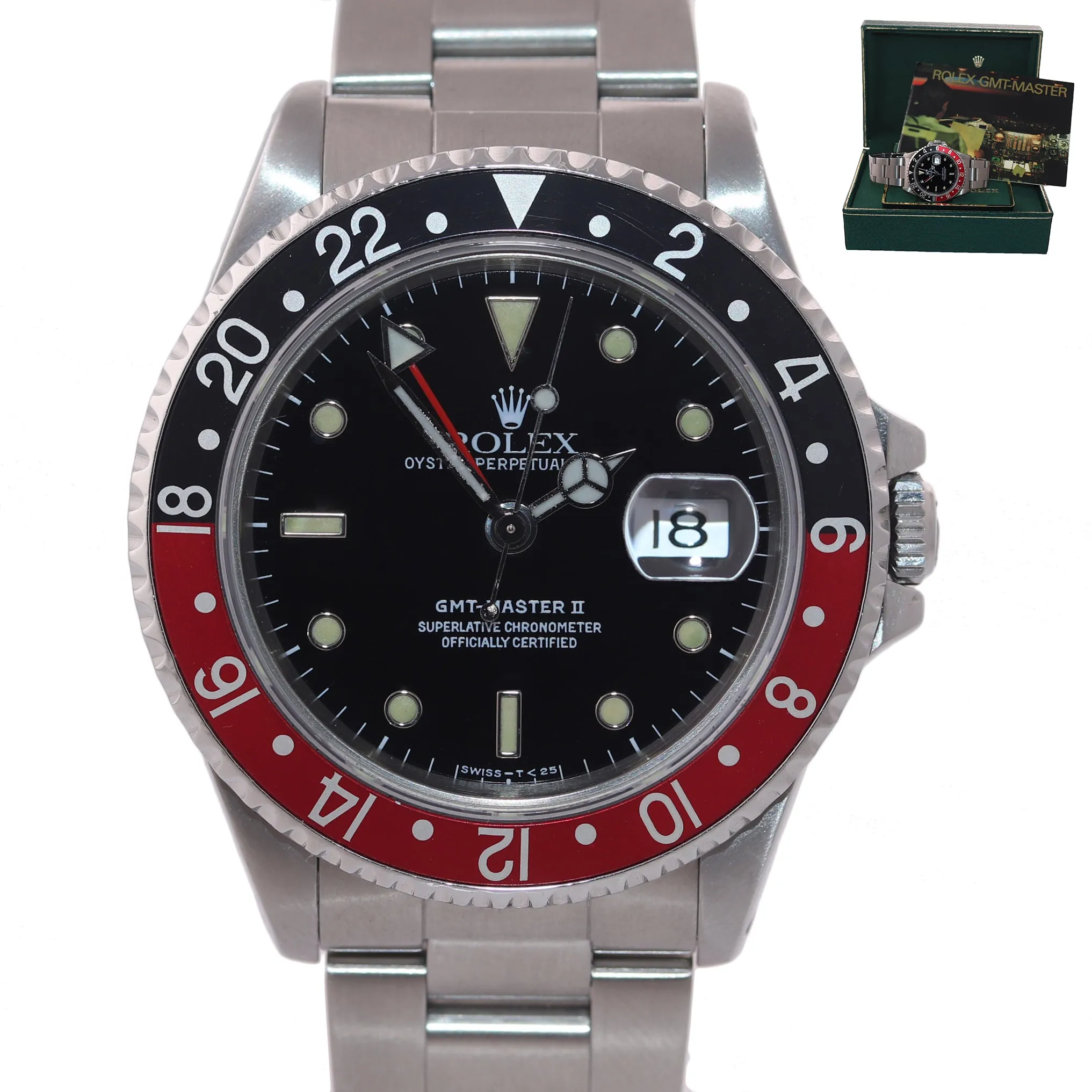 PATINA TRITIUM Rolex GMT-Master 2 Coke Steel 16710 Date Steel Black Watch Box