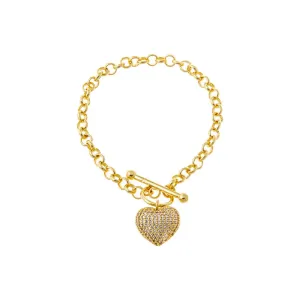 Pave Heart Toggle Link Bracelet