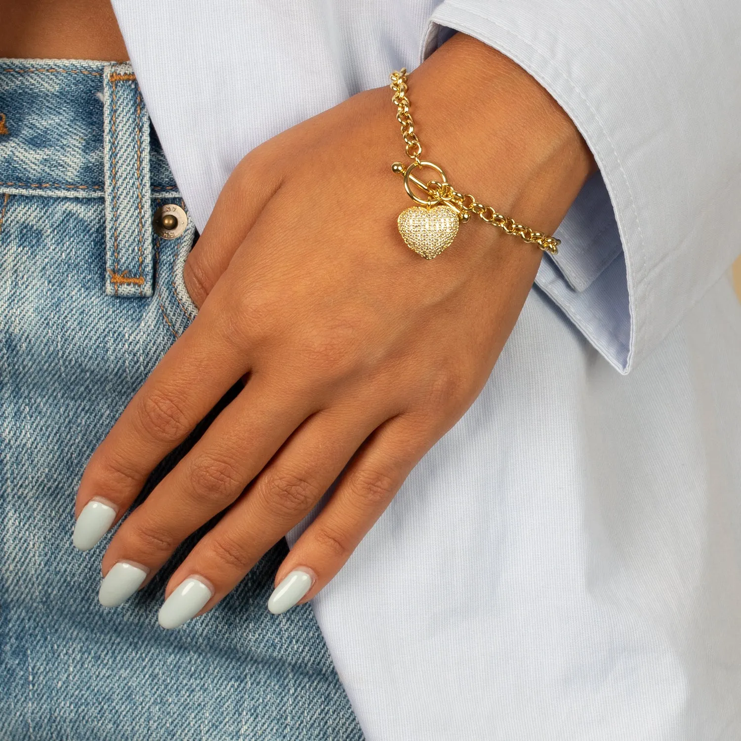 Pave Heart Toggle Link Bracelet