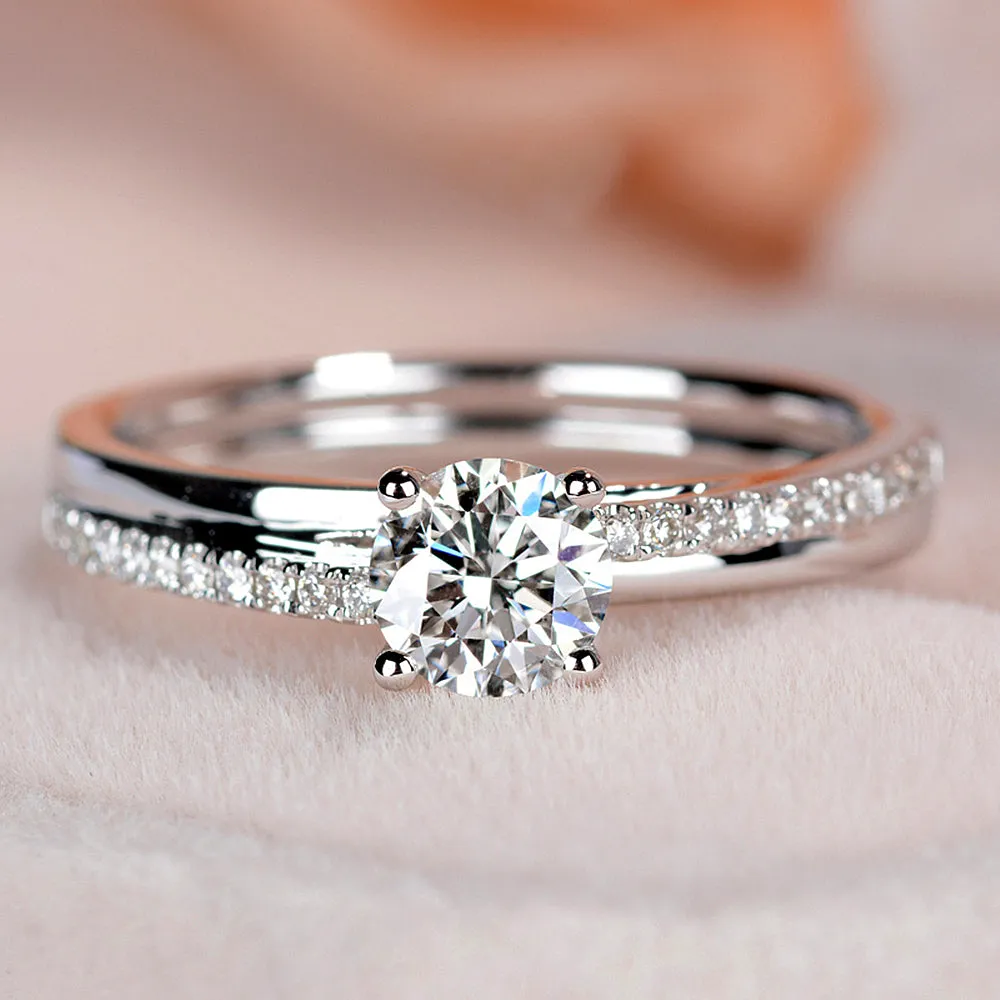 Pave Shank GIA Diamond Engagement Ring