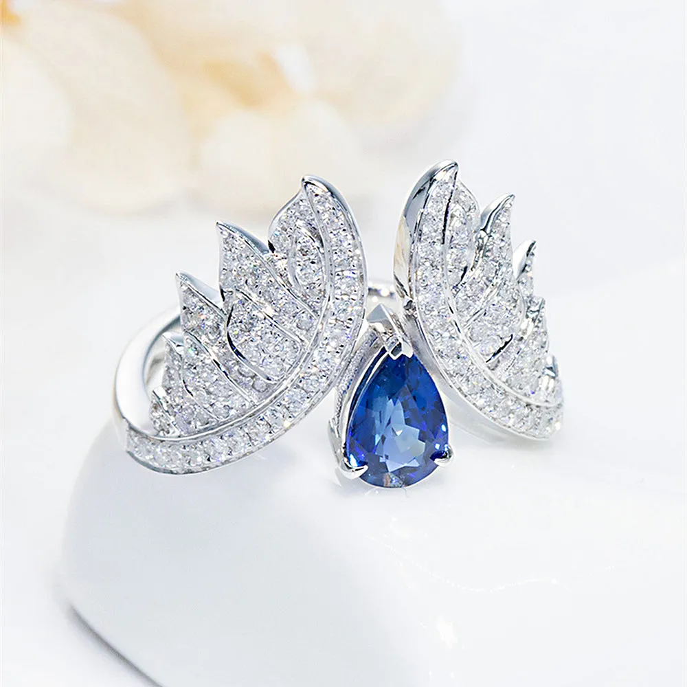 Pear Cut Sapphire and Diamond Angel Wings Ring