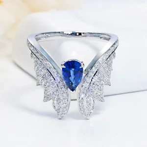 Pear Cut Sapphire and Diamond Angel Wings Ring