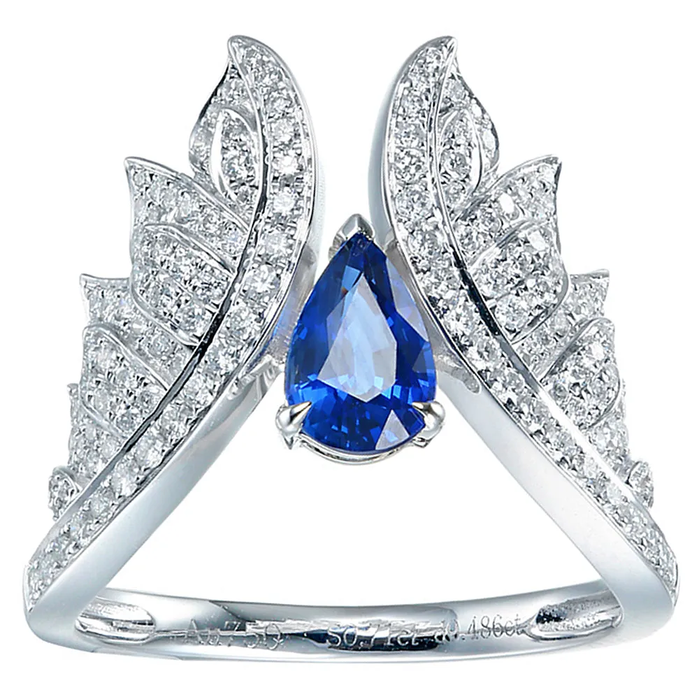 Pear Cut Sapphire and Diamond Angel Wings Ring