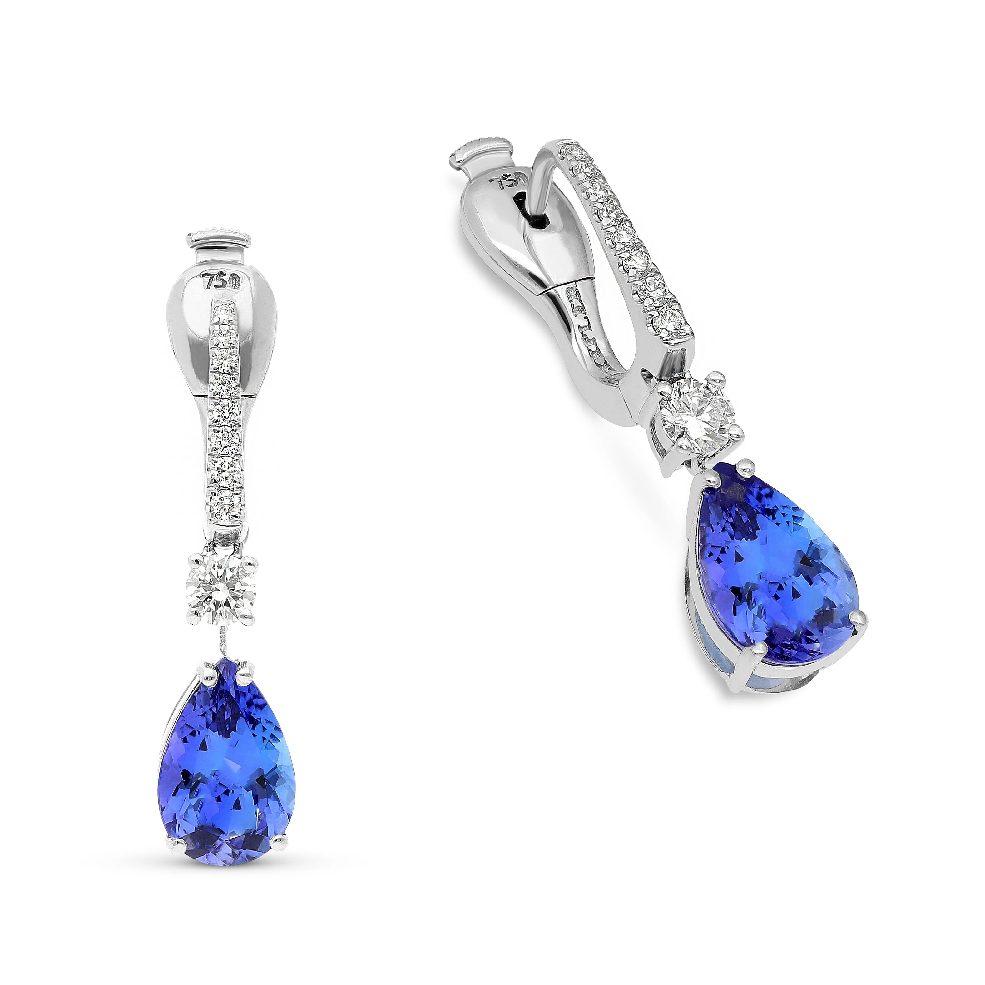 Pear Shaped Electric Blue Tanzanite Drop Earrings - 5 Carat