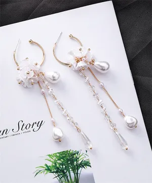 Pearl & Crystal 18K Gold-Plated Floral Tassel Drop Earrings